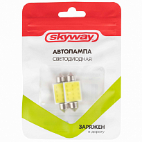 Автолампа диод T11(C5W) 12V 1 диод HP 6W с цоколем 36мм 2-конт. Белая  SKYWAY Салон,номер min 2шт